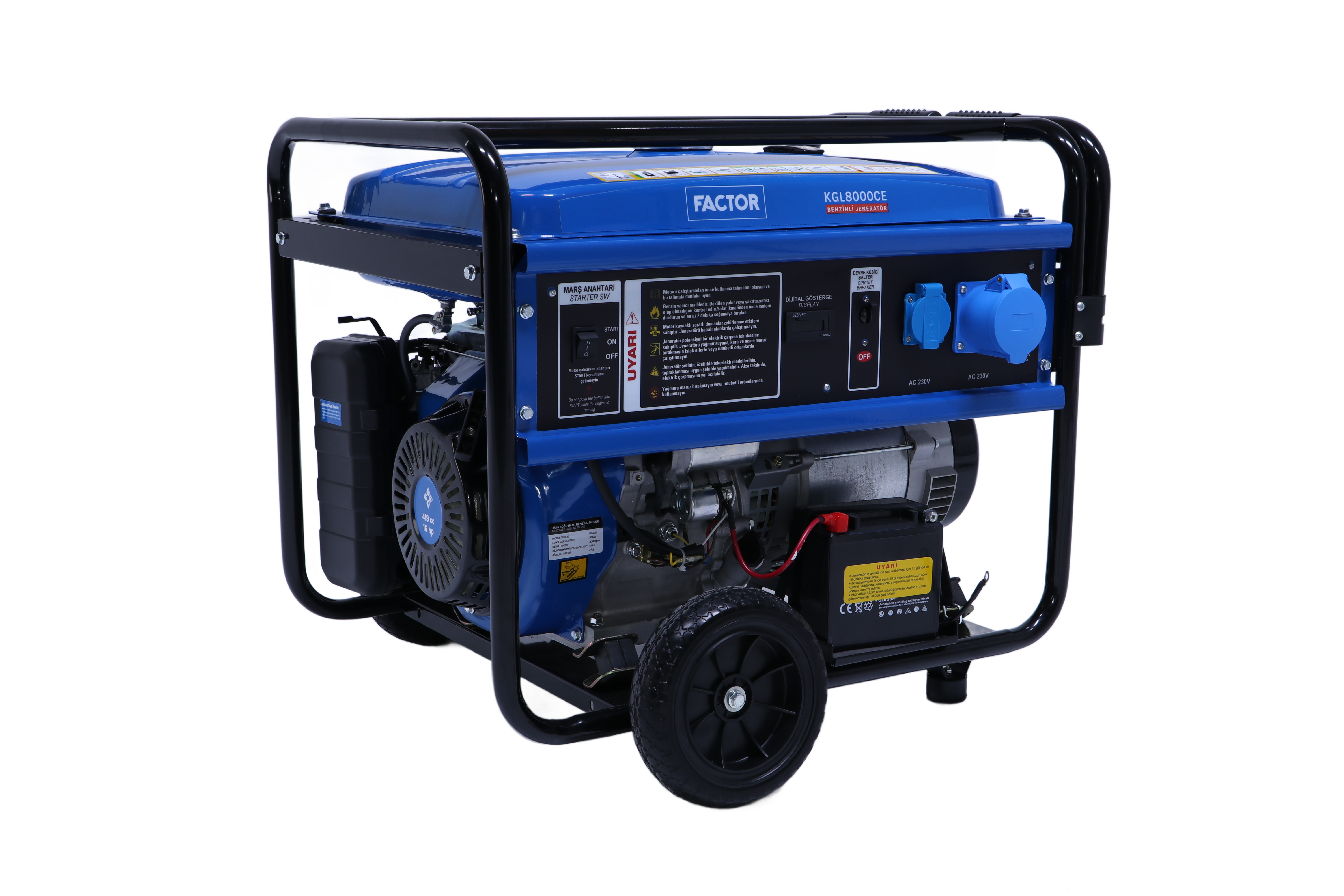 Factor 8,1 KVA BENZİNLİ İPLİ - MARŞLI MONOFAZ JENERATÖR FCKGL8000CE