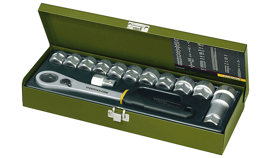 Proxxon Endüstriyel 14 PARÇALI 1/2' CIRCIR KOLU VE LOKMA SETİ (TPR) 23604