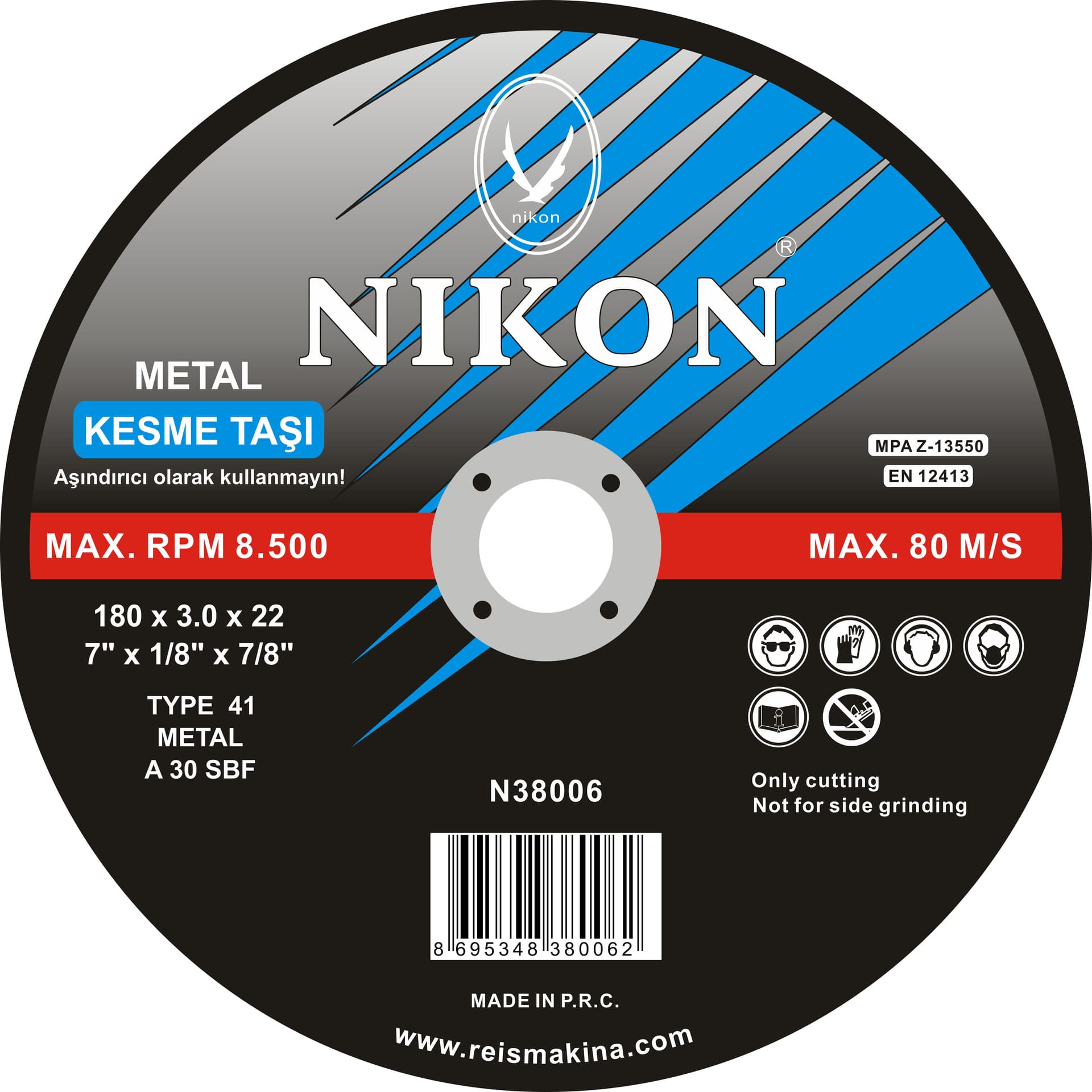 Nikon METAL FLEX KESME TAŞI 180x3.0x22 mm NIK38006