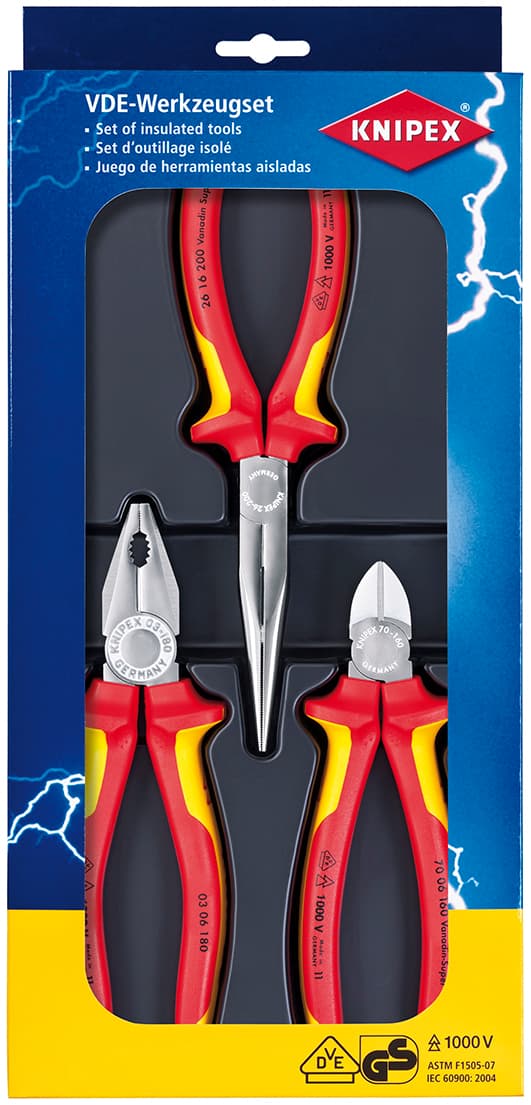 Knipex VDE KOMBİNE PENSE+KARGA BURUN+YAN KESKİ SET KNI002012