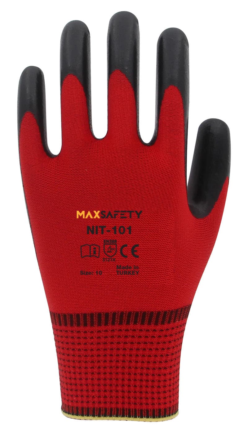 Max Safety NİTRİL KAPLI ELDİVEN (KIRMIZI - SİYAH) NO: 8 - 9 - 10 MXNIT-101-10