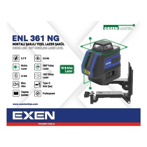 EXEN  ENL 361 NG - 1x360° 3.7V 2.6Ah Noktalı Şarjlı Yeşil Lazer Şakül Set
