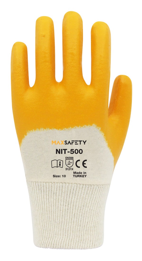 MAX SAFETY MXNIT-500-10 PAMUKLU SARI NİTRİL ELD.No:10