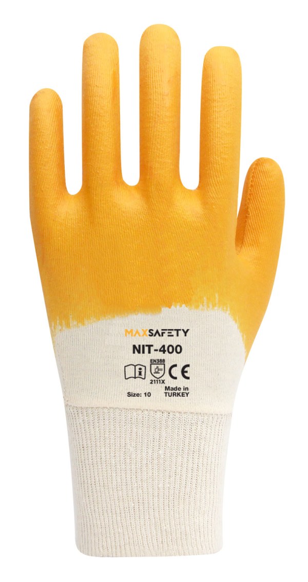 MAX SAFETY MXNIT-400-10 PAMUKLU SARI NİTRİL ELD.No:10