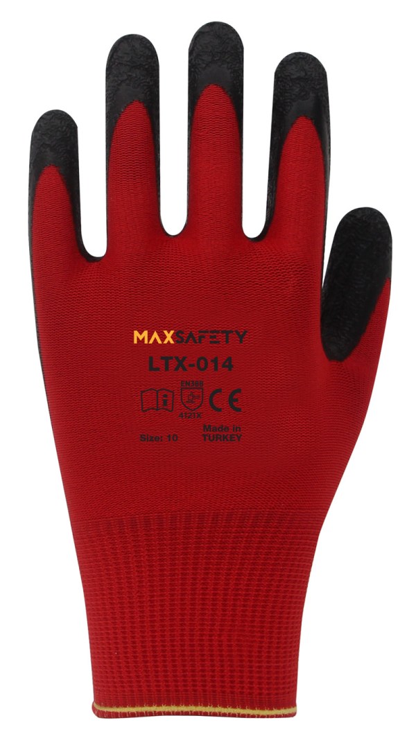 MAX SAFETY MXLTX-014-10 POLYESTER LATEKS ELD.(Kırmızı-Siyah) No:10