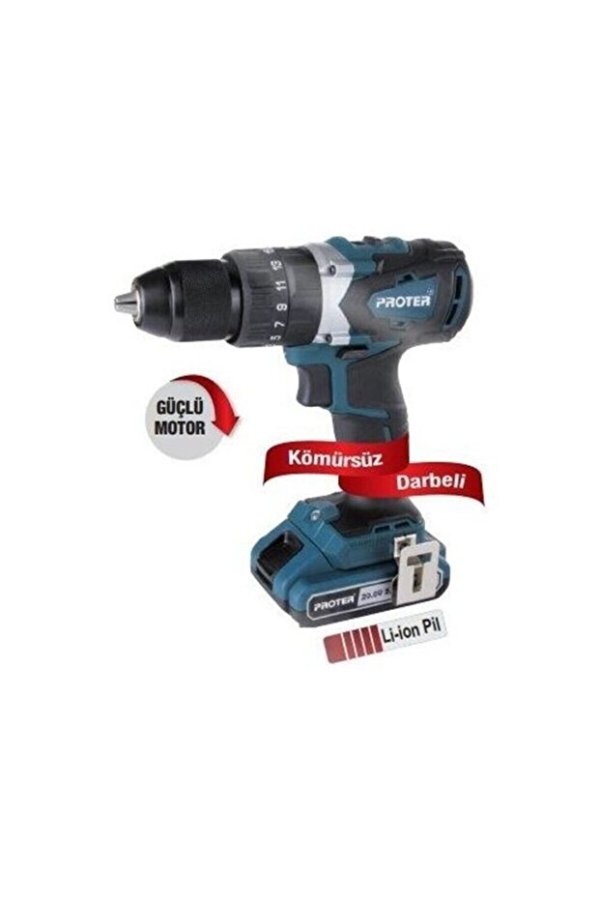Proter PST 720 BL 2.0 Ah 20 V Li-ion Pil 2 Vts.Darbeli Kömürsüz Şarjlı Matkap