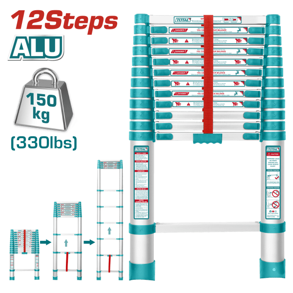 Total ALÜMİNYUM TELESKOPİK 12 BASAMAK MERDİVEN