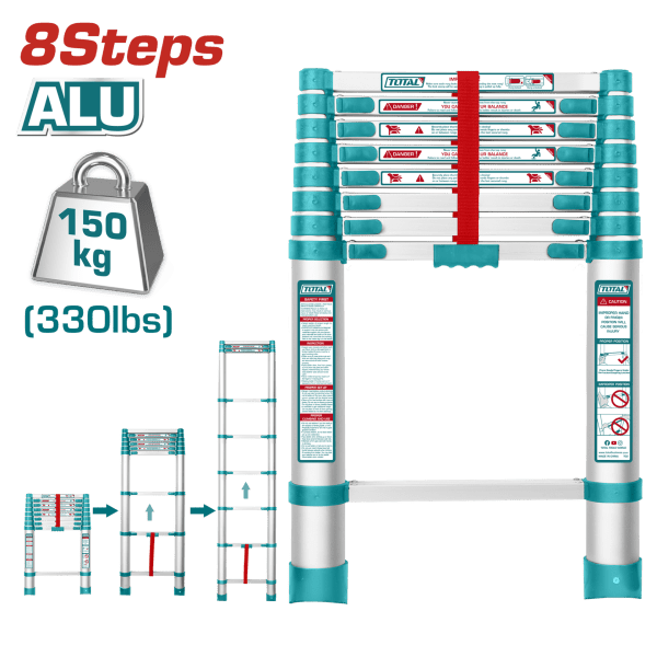 Total ALÜMİNYUM TELESKOPİK 8 BASAMAK MERDİVEN