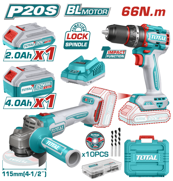 Total AVANTAJ 2Lİ SET - DARBELİ MATKAP & AKÜLÜ TAŞLAMA 2 AH + 4 AH