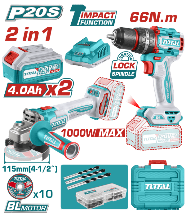 Total AVANTAJ 2Lİ SET - DARBELİ MATKAP & AKÜLÜ TAŞLAMA 2x4 AH