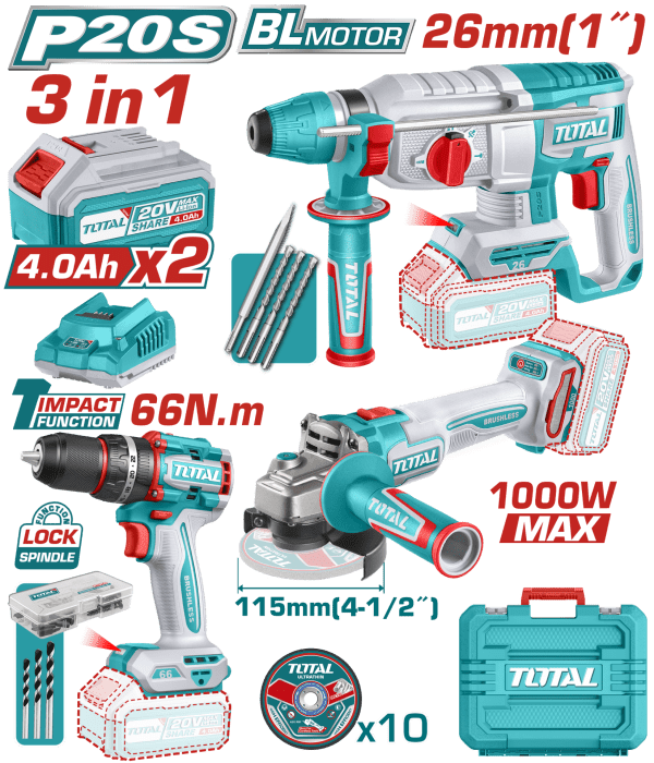 Total AVANTAJ 3 LÜ SET - DARBELİ MATKAP, KIRICI DELİCİ, TAŞLAMA