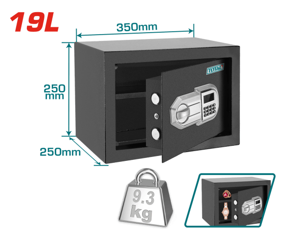 Total ELEKTRONİK ŞİFRELİ PARA KASASI 19L