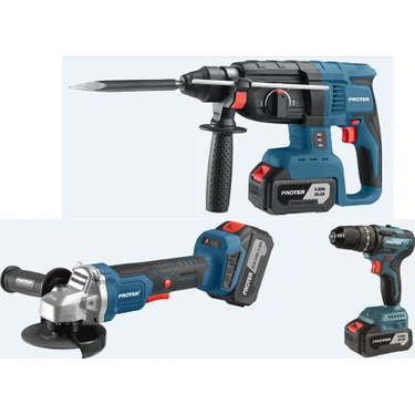 Proter PST 903 TRİO 4.0 Ah 20 V Li-ion Pil  Kömürsüz Şarjlı (Üçlü Makina Set)