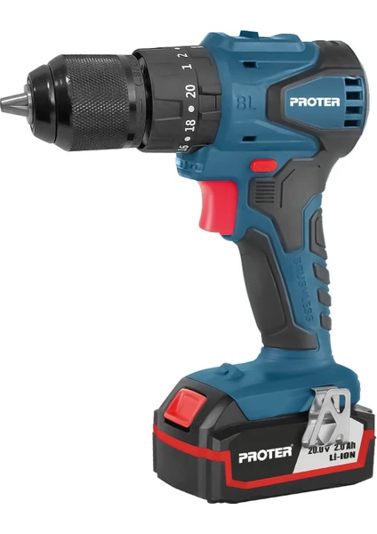 Proter PST 522 BL 2.0 Ah 20 V Li-ion Pil 2 Vts. Darbeli Kömürsüz Şarjlı Matkap