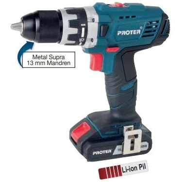 Proter PST 414 SL 13 mm 14.4 V 2.0 Ah Li-ion Pil 2 Vts.Şarjlı Matkap