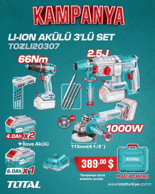 Total Lİ-ION AKÜLÜ 3 LÜ SET + 6.0 AH AKÜ