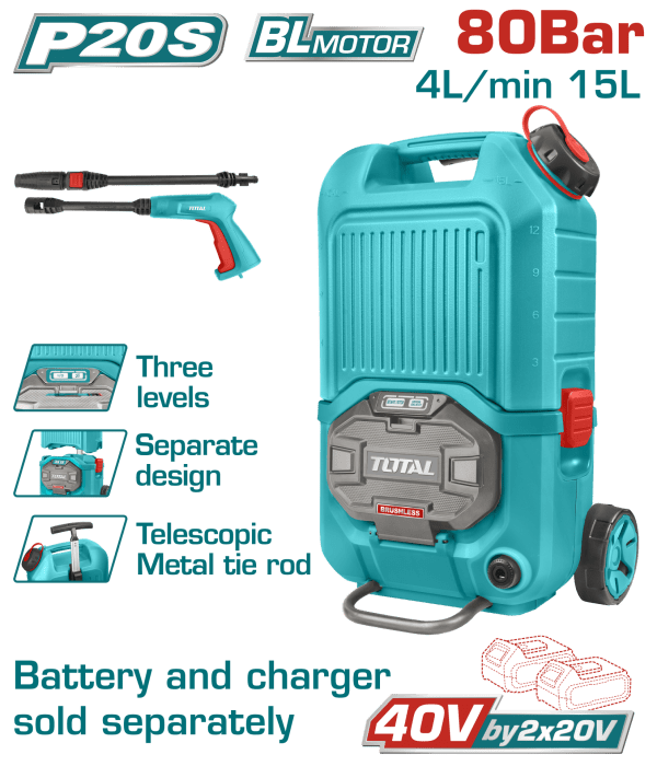 Total LI-ION AKÜLÜ BASINÇLI YIKAMA 80 BAR SOLO