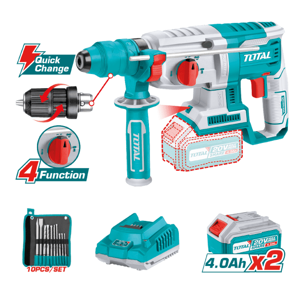 Total LI-ION AKÜLÜ KÖMÜRSÜZ KIRICI DELİCİ EK MANDRENLİ