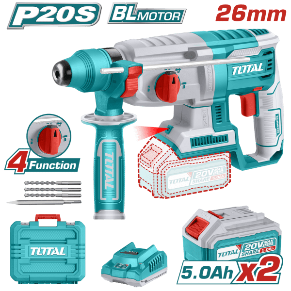 Total LI-ION AKÜLÜ KÖMÜRSÜZ KIRICI DELİCİ 2x5.0AH