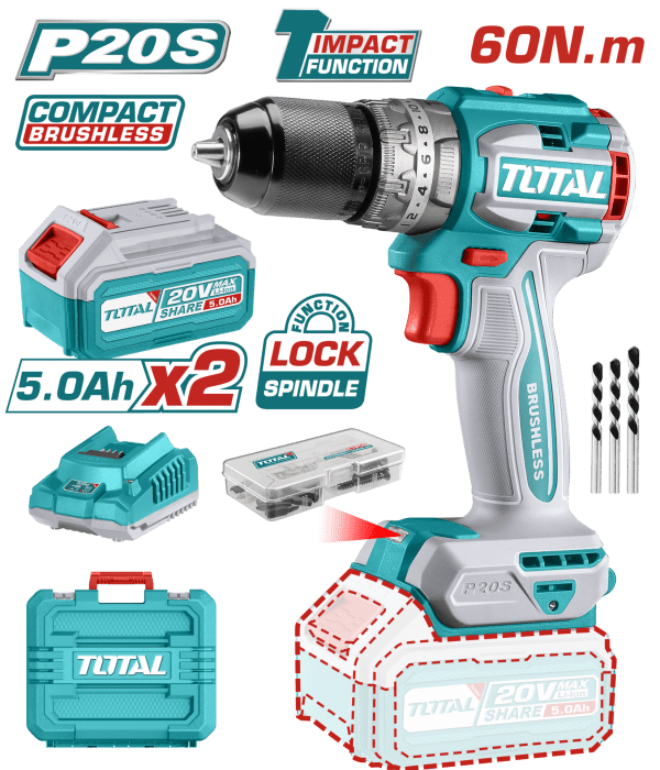 Total LI-ION AKÜLÜ KÖMÜRSÜZ DARBELİ MATKAP 5 AH