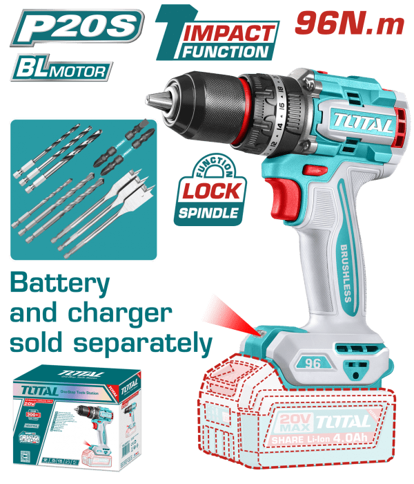 Total LI-ION AKÜLÜ KÖMÜRSÜZ DARBELİ MATKAP 96NM (SOLO)