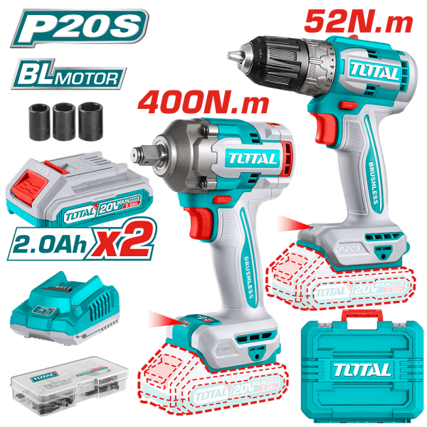 Total LI-ION AKÜLÜ SET - TDLI204531 DARBESİZ MATKAP & TIWLI2040E SOMUN SÖKME
