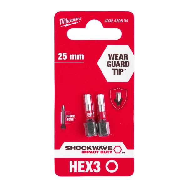 Milwaukee HEX3 mm 25 mm Shockwave İmpact Bits Uç - 2'li
