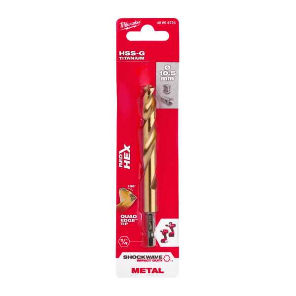 Milwaukee 10. 5x122 mm HSS-G Hex Girişli Metal Matkap Ucu