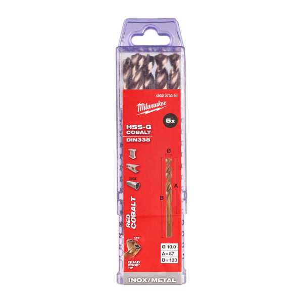 Milwaukee 10. 0x133 mm Altın Serisi HSS-G Co Metal Matkap Ucu - 5'li