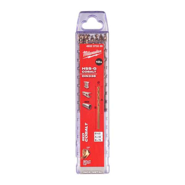 Milwaukee 4. 0x75 mm Altın Serisi HSS-G Co Metal Matkap Ucu - 10'lu