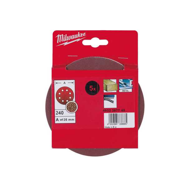 Milwaukee 240 Kum 125 mm Eksantrik Zımpara Tabanı - 5'li